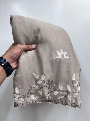 Shlok A1 Kora Organza Saree with white floral thread work and scalloped cut dana border