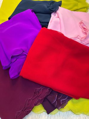 Shlok A1 pure georgette saree with scalloped silver embroidered border